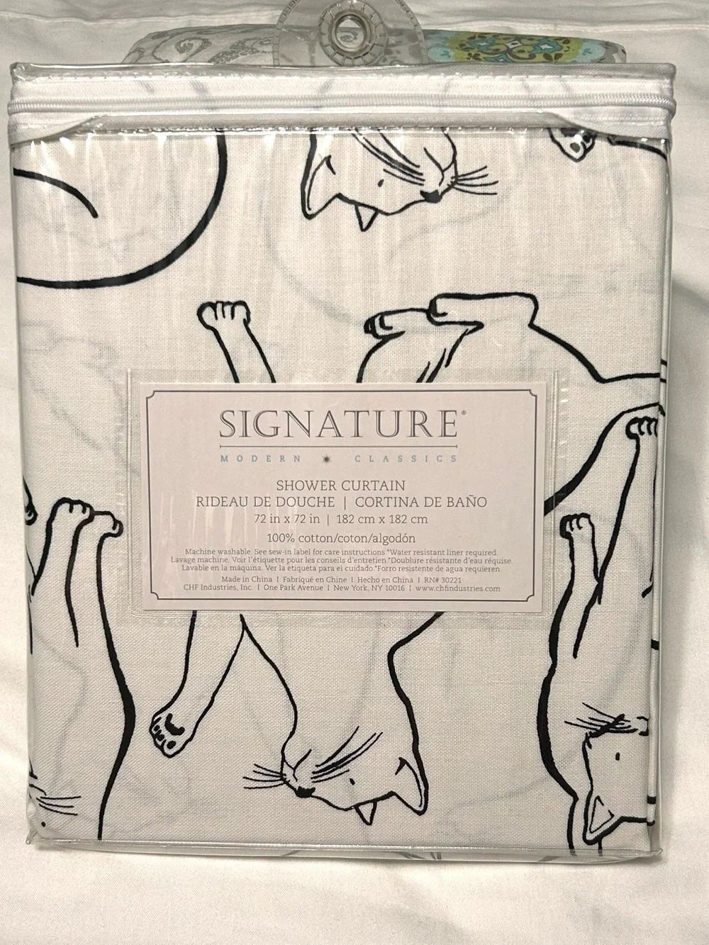 Signature Modern Classics Cats Black and White Cotton Shower Curtain New NWT